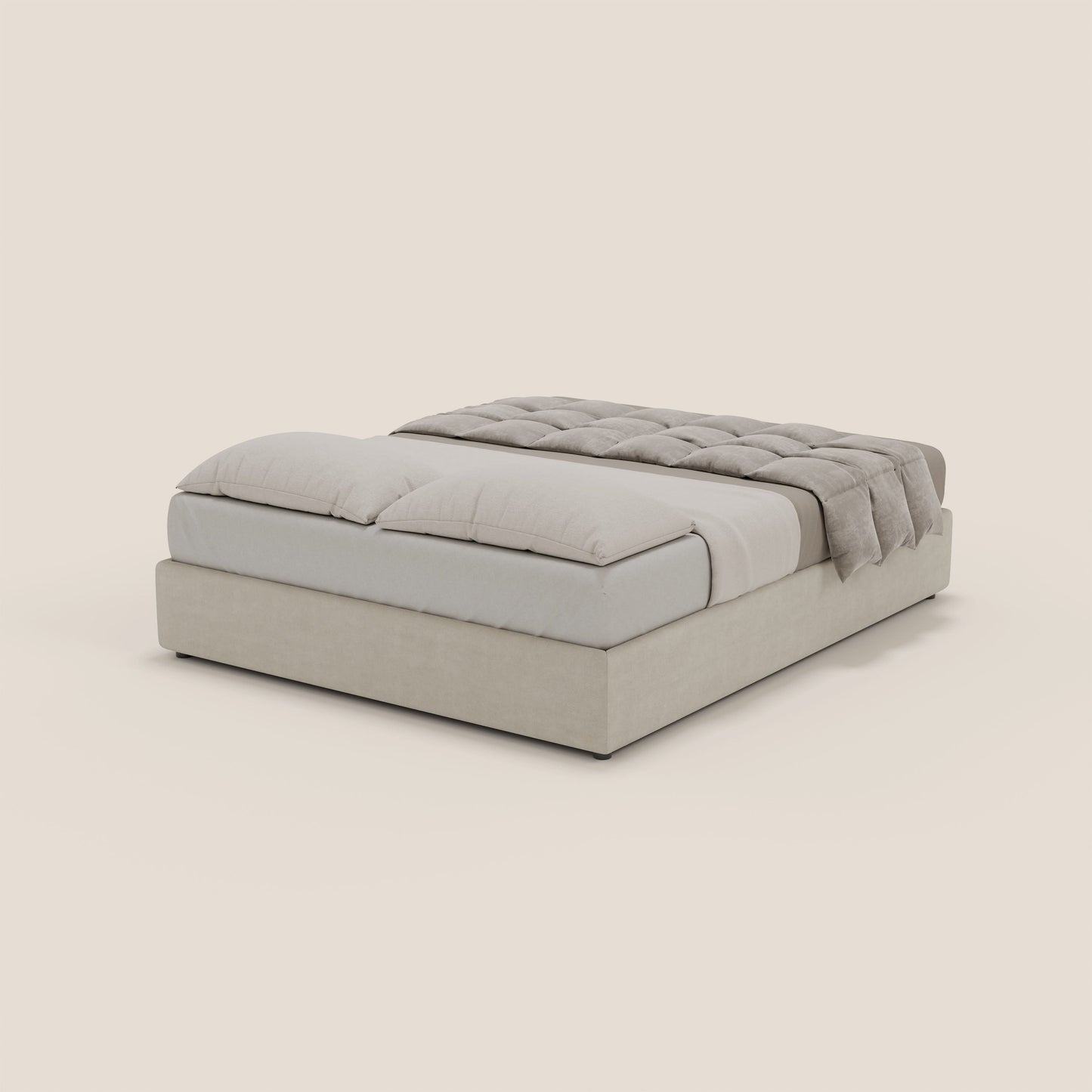 Ina sommier con ampio contenitore in microfibra smacchiabile ed impermeabile T11 panna 