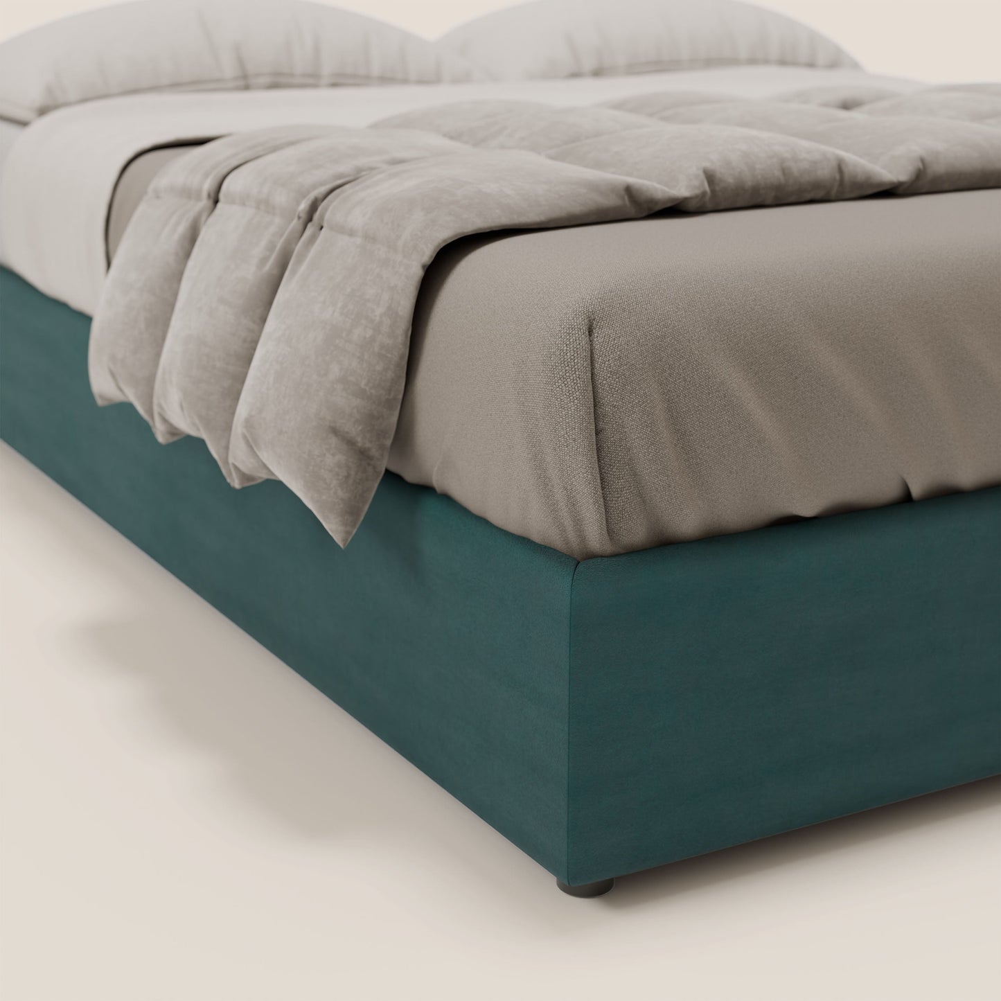 Ina sommier con ampio contenitore in microfibra smacchiabile ed impermeabile T11 petrolio 