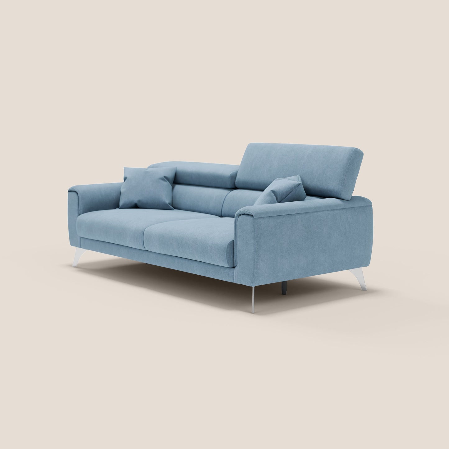 Divano Caravaggio con sedute allungabili e poggiatesta reclinabili in tessuto impermeabile T02 carta da zucchero