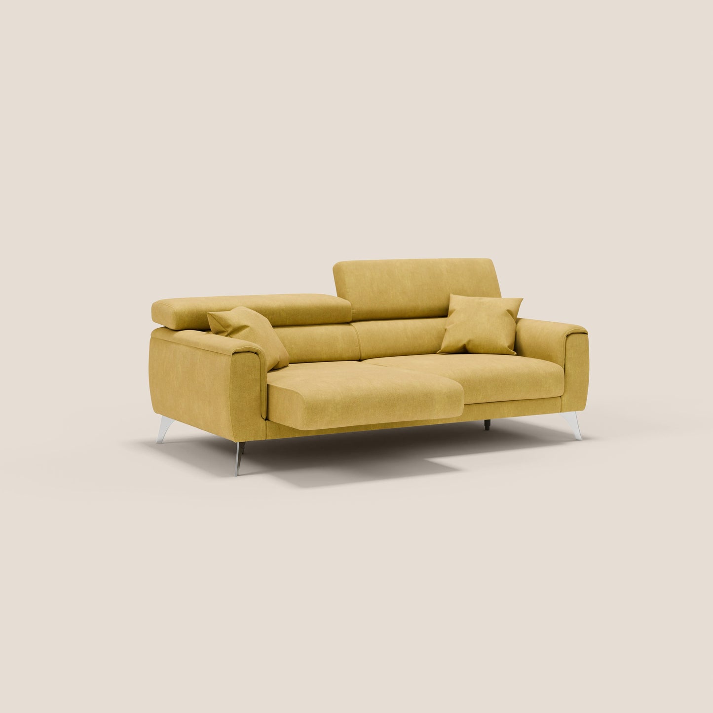 Caravaggio divano con sedute allungabili e poggiatesta reclinabili in tessuto impermeabile T02 giallo