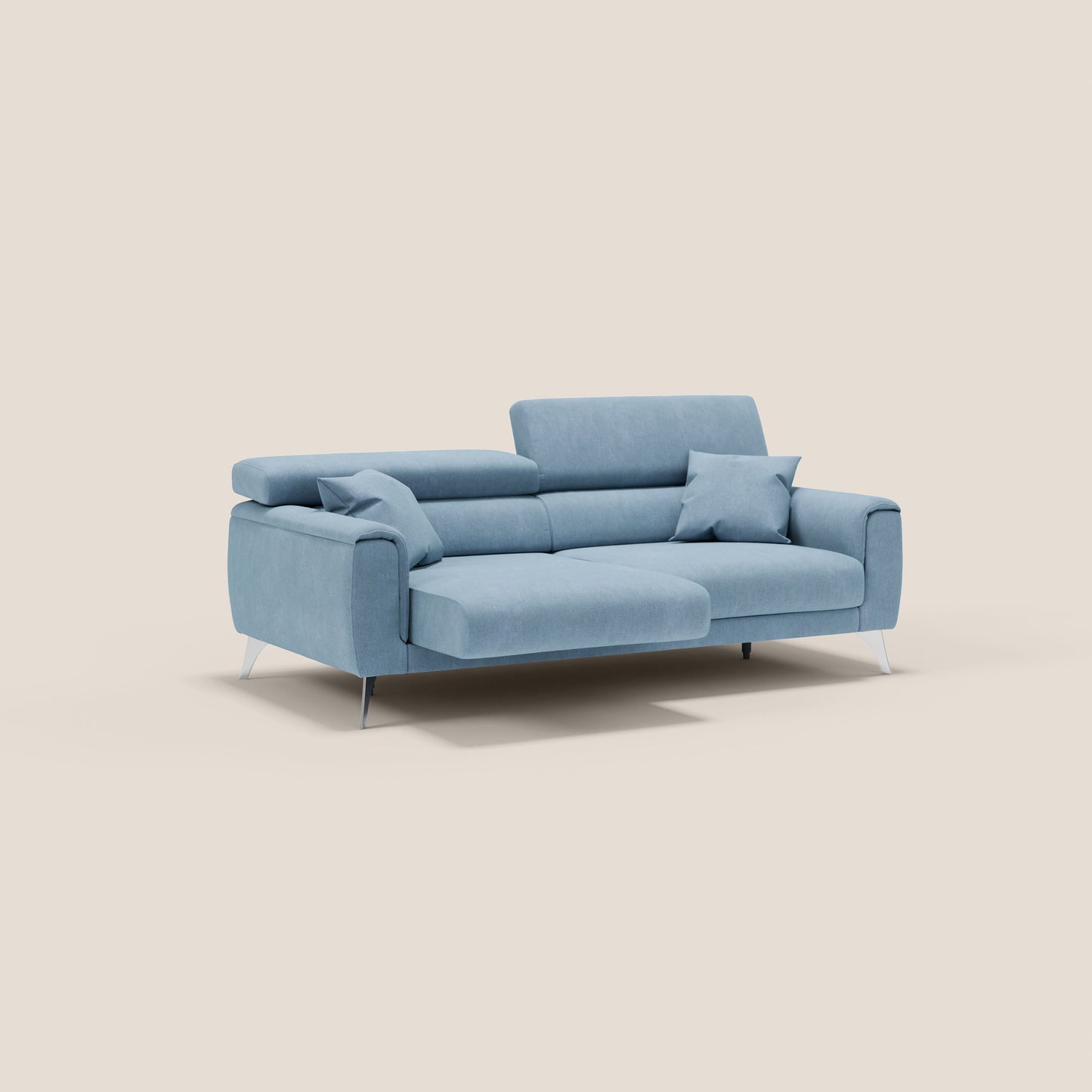 Divano Caravaggio con sedute allungabili e poggiatesta reclinabili in tessuto impermeabile T02 carta da zucchero