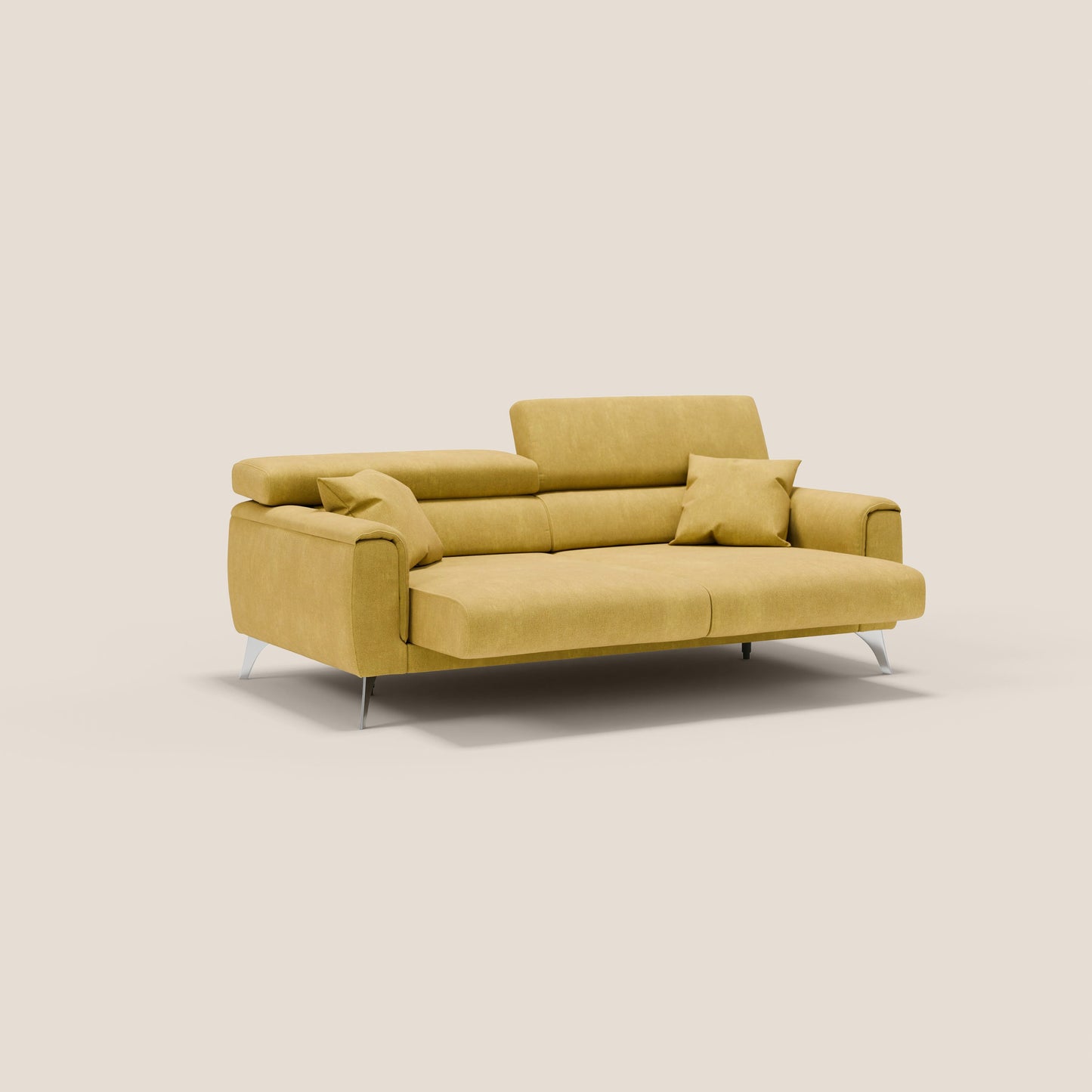 Caravaggio divano con sedute allungabili e poggiatesta reclinabili in tessuto impermeabile T02 giallo