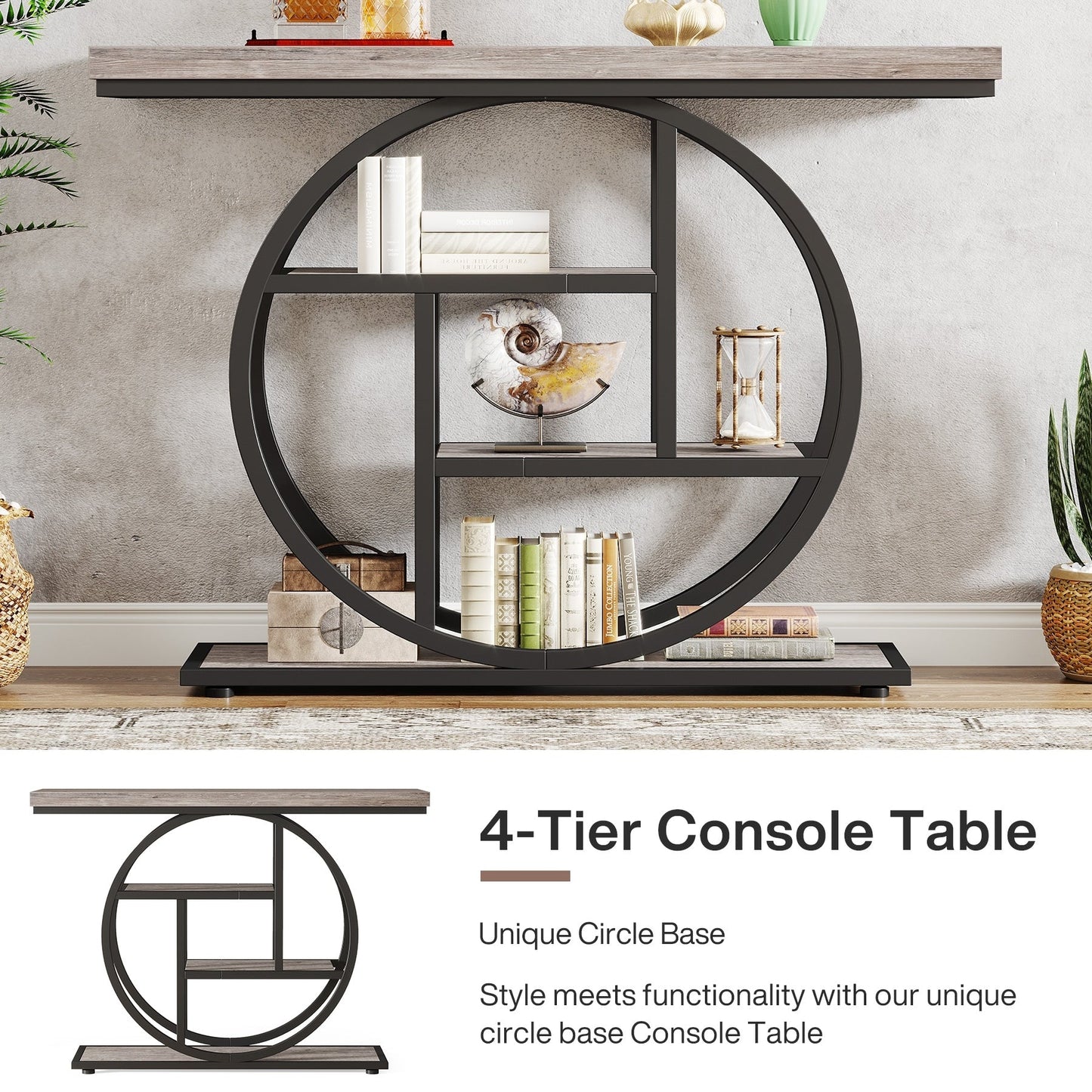 Console Table for Entryway, Industrial 4-Tier Sofa Table Behind Couch