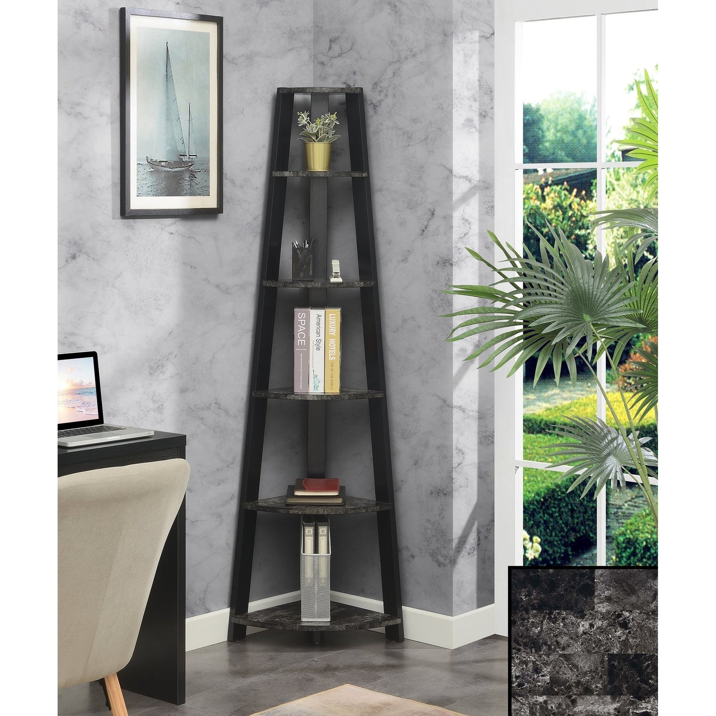 Convenience Concepts Newport 5 Tier Corner Bookshelf
