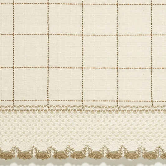 Cotton Classic Toast Window Pane Pattern and Crotchet Trim Tiers, Swags and Valance Options