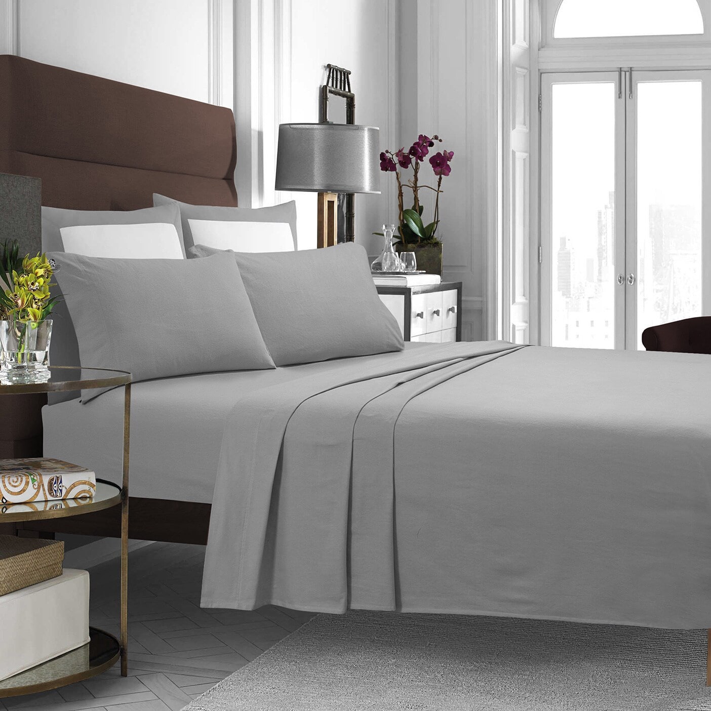 Cotton Flannel Extra Deep Pocket Bed Sheet Set with Oversize Flat Sheet