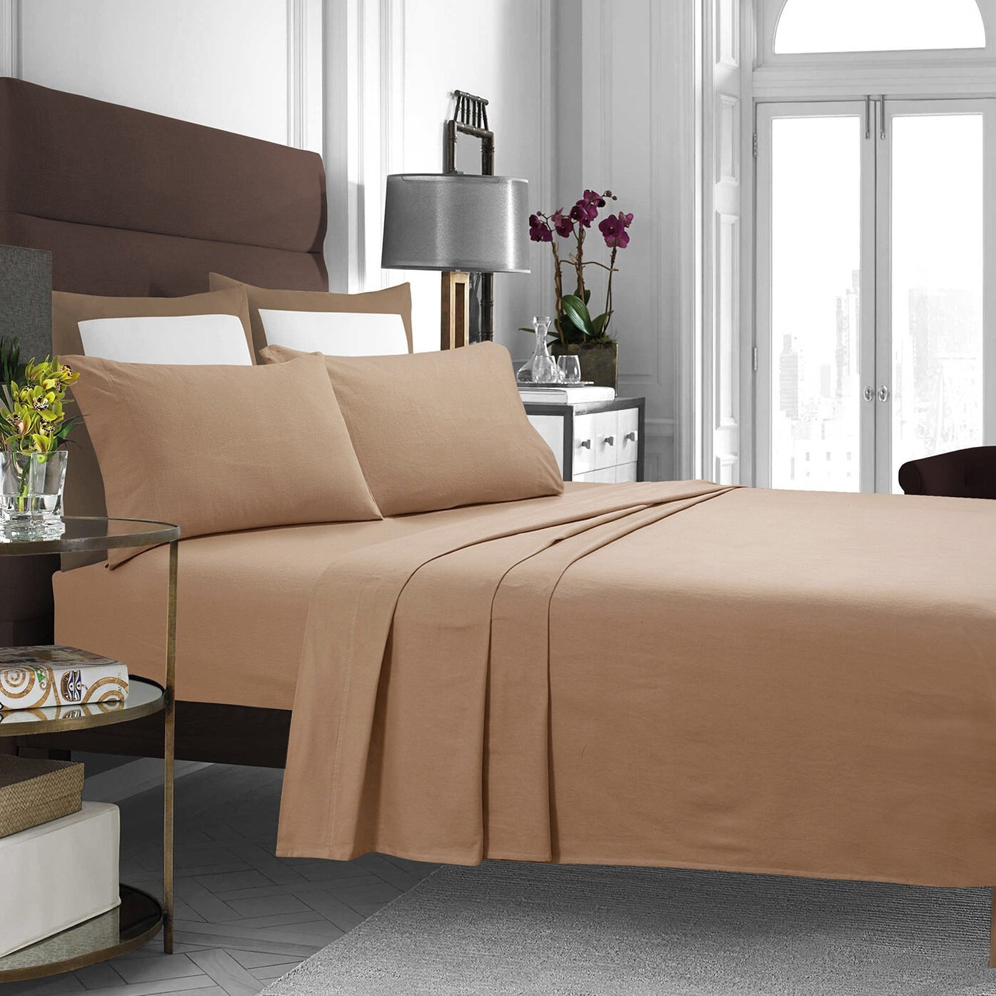 Cotton Flannel Extra Deep Pocket Bed Sheet Set with Oversize Flat Sheet