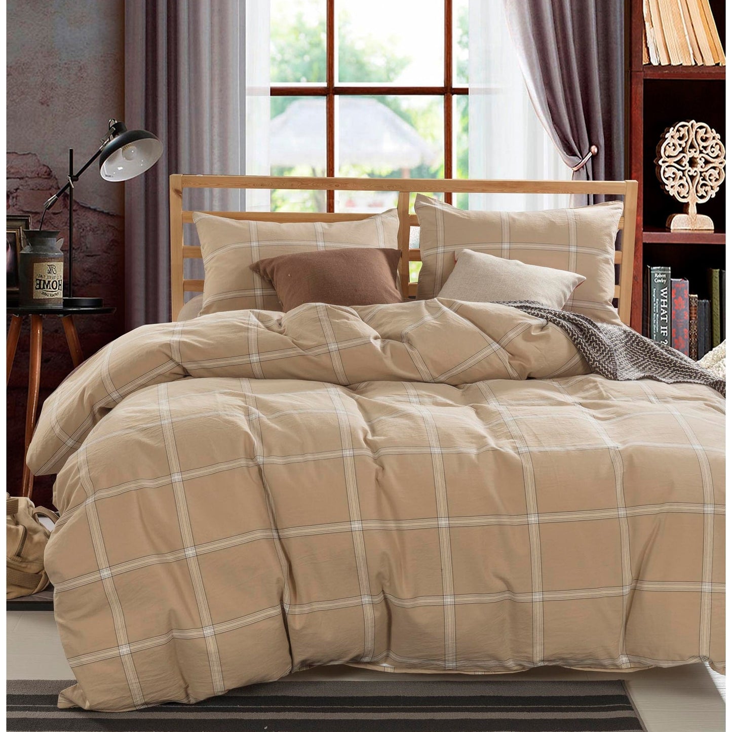 Cotton Plaid Windowpane Check 3-piece Duvet Cover Set
