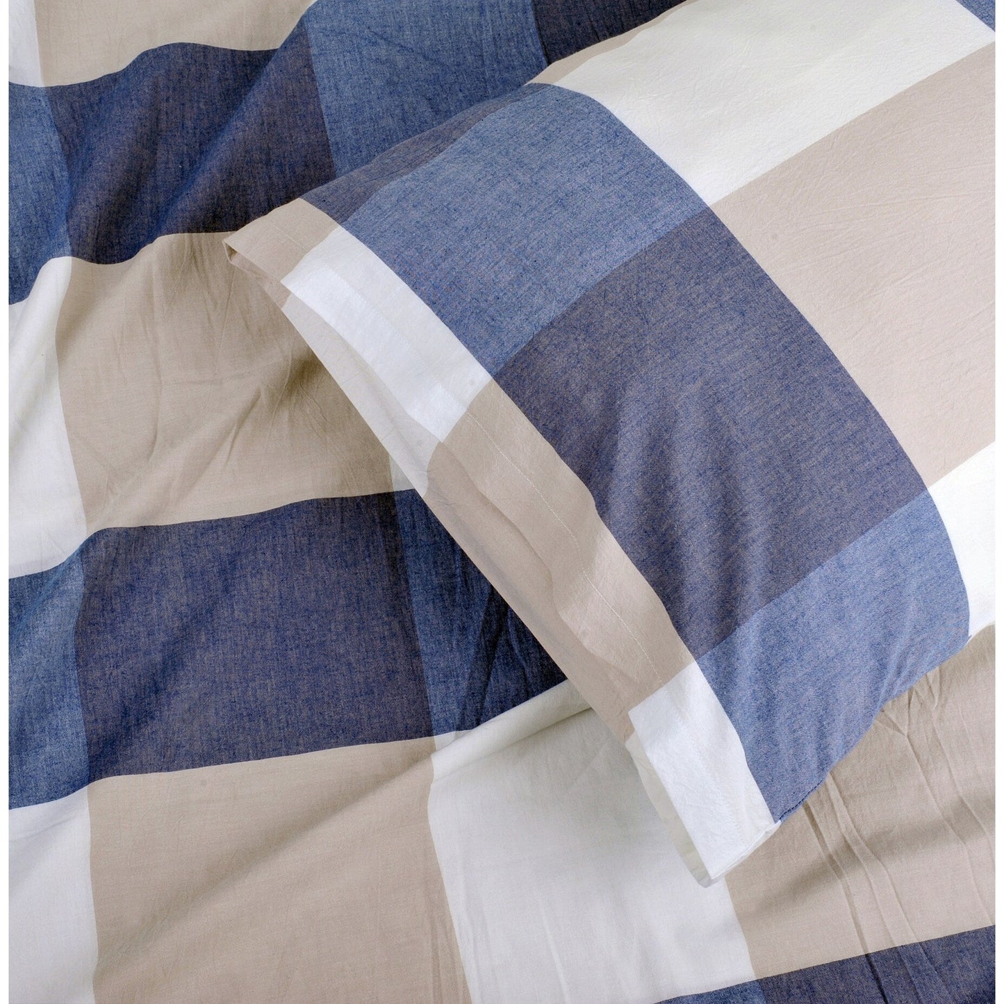 Cotton Plaid Windowpane Check 3-piece Duvet Cover Set