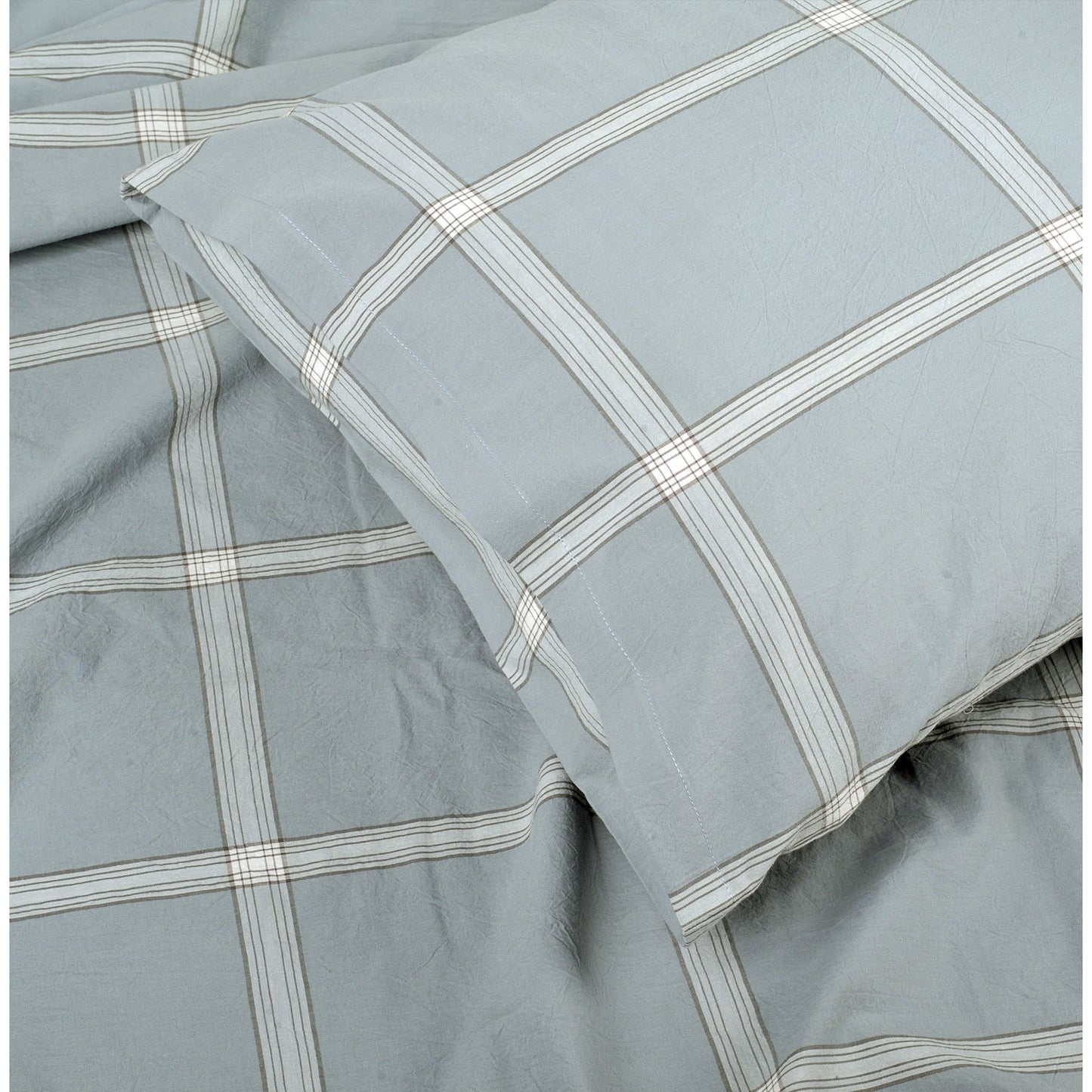 Cotton Plaid Windowpane Check 3-piece Duvet Cover Set