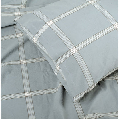 Cotton Plaid Windowpane Check 3-piece Duvet Cover Set