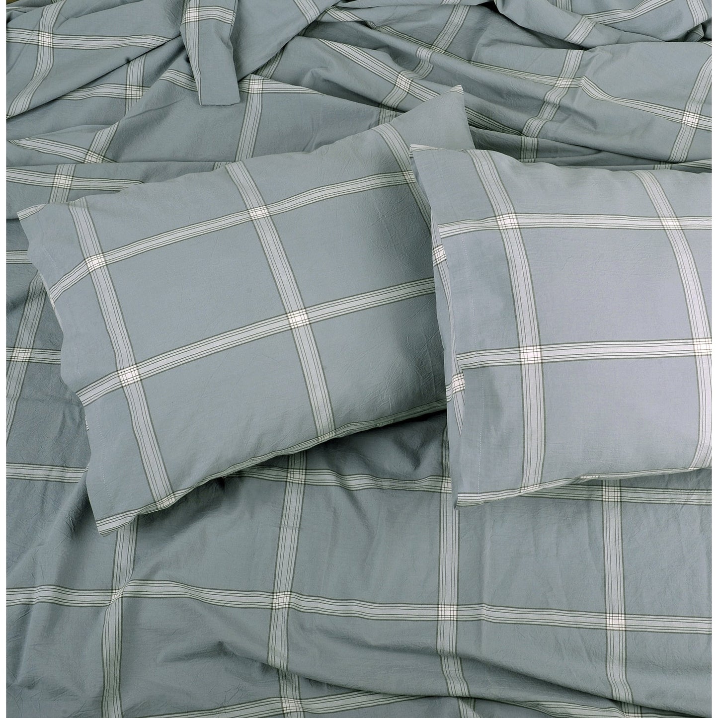Cotton Plaid Windowpane Check 3-piece Duvet Cover Set