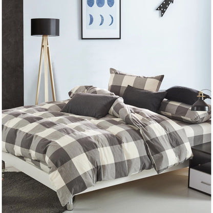 Cotton Plaid Windowpane Check 3-piece Duvet Cover Set