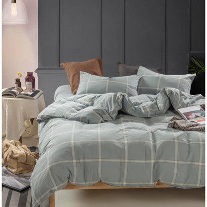 Cotton Plaid Windowpane Check 3-piece Duvet Cover Set