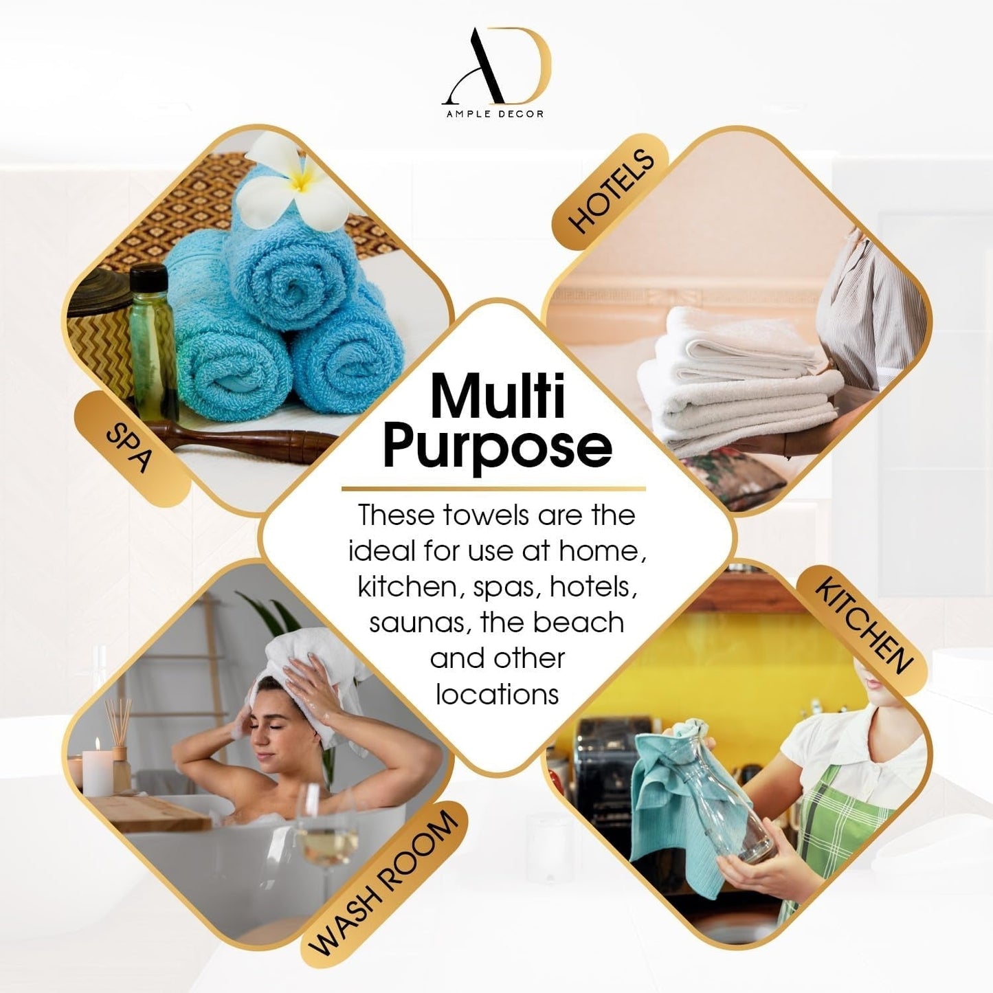 Towel Set of 6 Cotton Popcorn Textured by Ample Decor - 2Bath, 2Hand, 2Wash