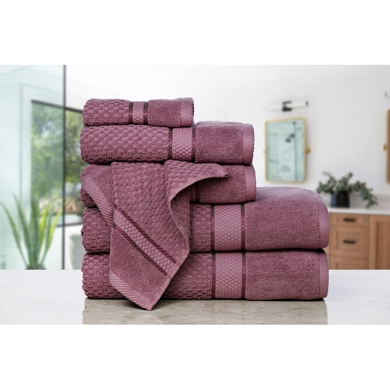 Towel Set of 6 Cotton Popcorn Textured by Ample Decor - 2Bath, 2Hand, 2Wash