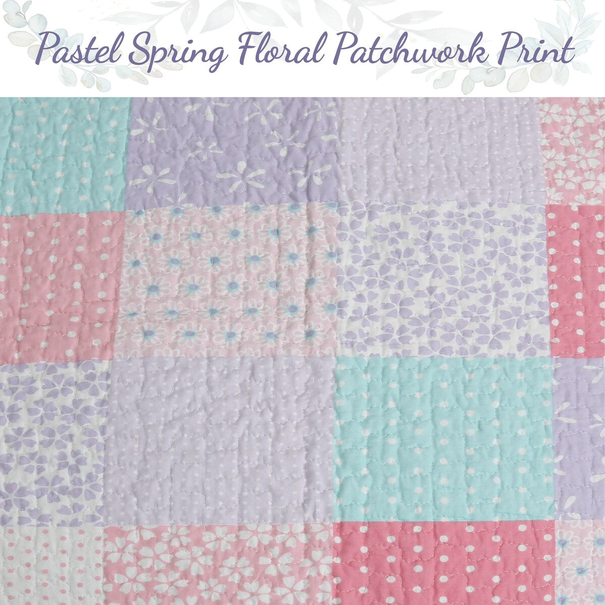 Cozy Line Angelina Floral Pink Patchwork Reversible Cotton Quilt Bedding Set