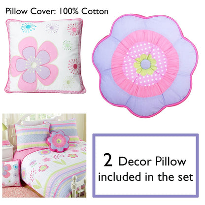 Cozy Line Pink Blossom Cotton Reversible Quilt Bedding Set With Decorative Pillows