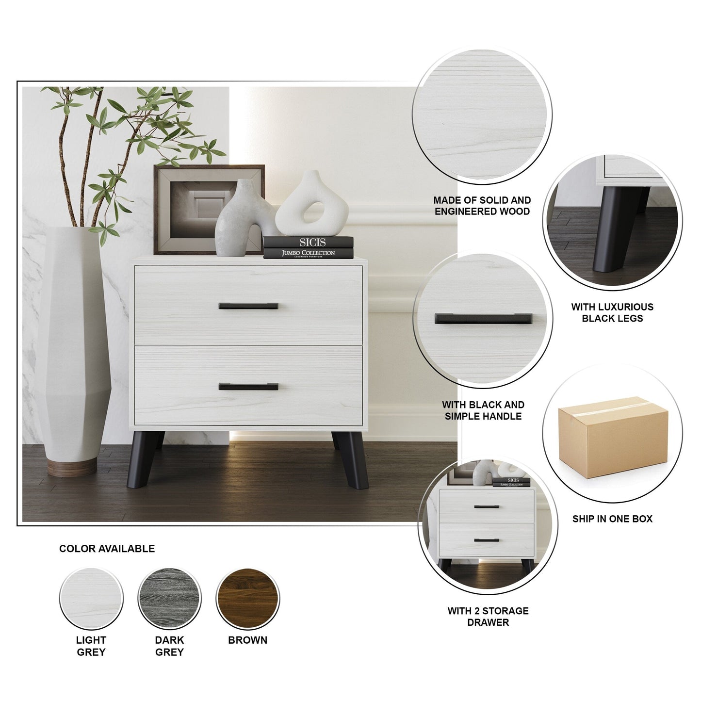 CraftPorch Classic Style 2-Drawers Wooden Nightstand