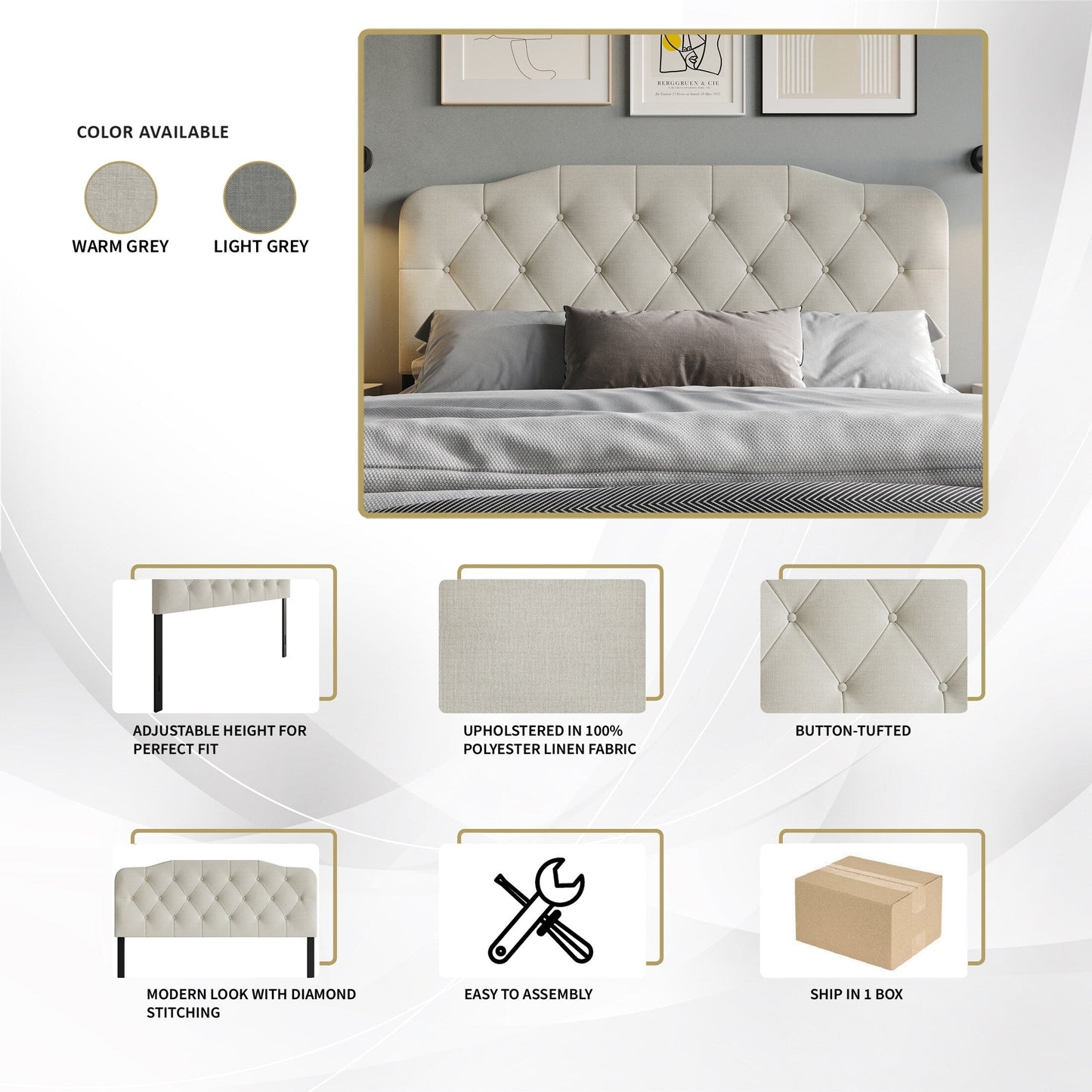 CraftPorch Elegant Button-Tufted Upholstered Headboard