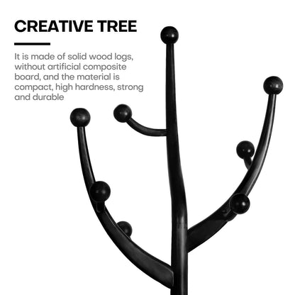 Tree-branch Rubberwood Freestanding Coat Rack with 8 Hooks - 24.5W x 70.87H