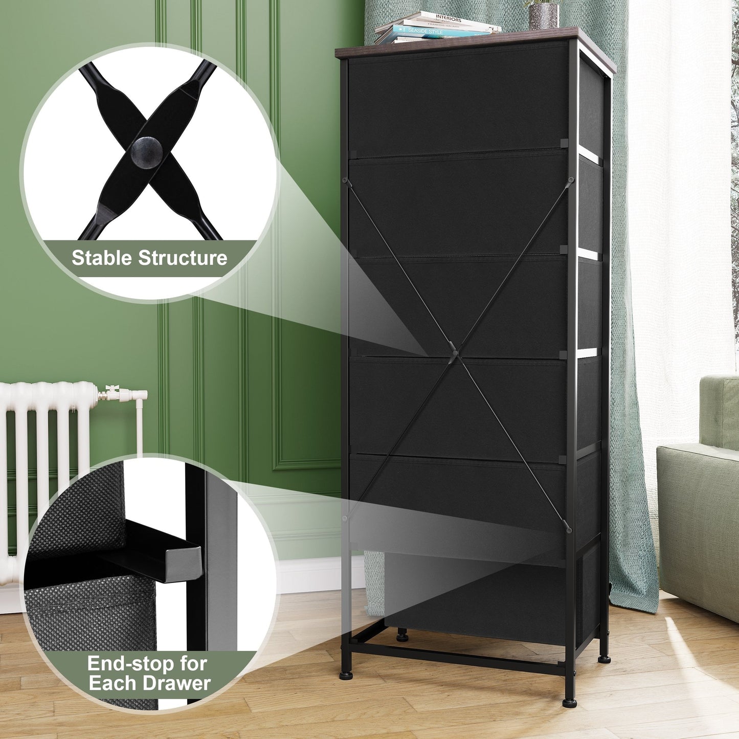 Crestlive Products 6 Drawers Vertical Dresser Storage Tower with Wood Top