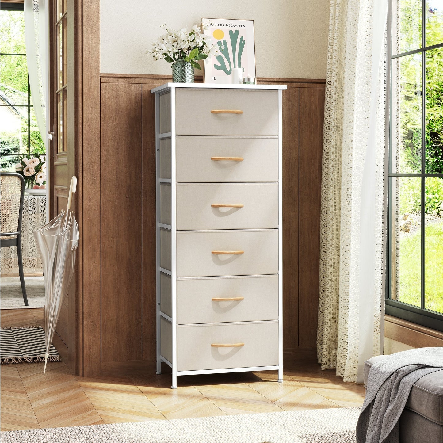 Crestlive Products 6 Drawers Vertical Dresser Storage Tower with Wood Top