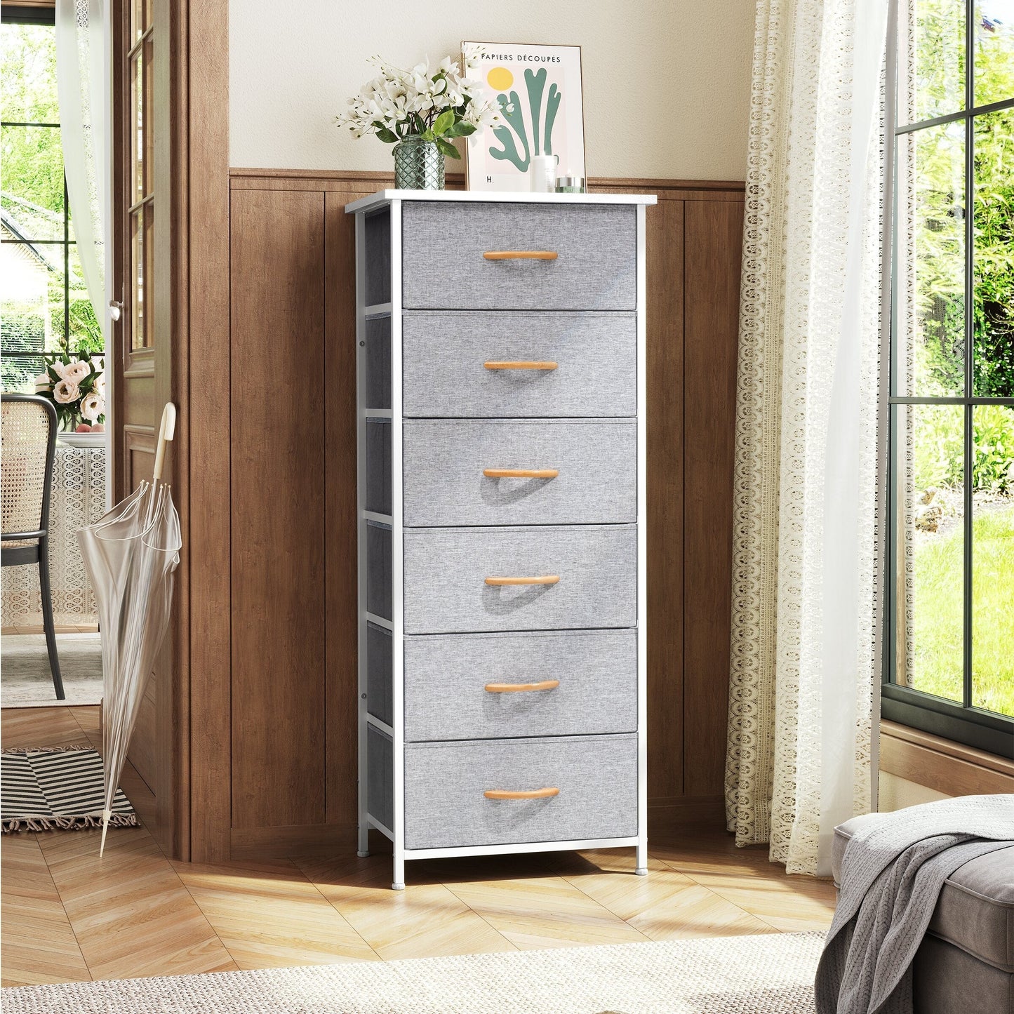 Crestlive Products 6 Drawers Vertical Dresser Storage Tower with Wood Top