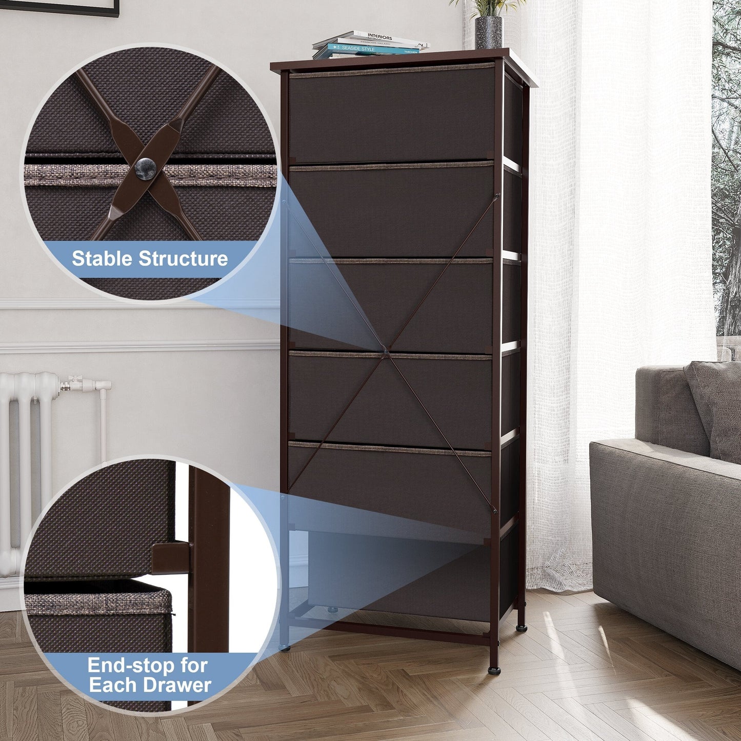 Crestlive Products 6 Drawers Vertical Dresser Storage Tower with Wood Top