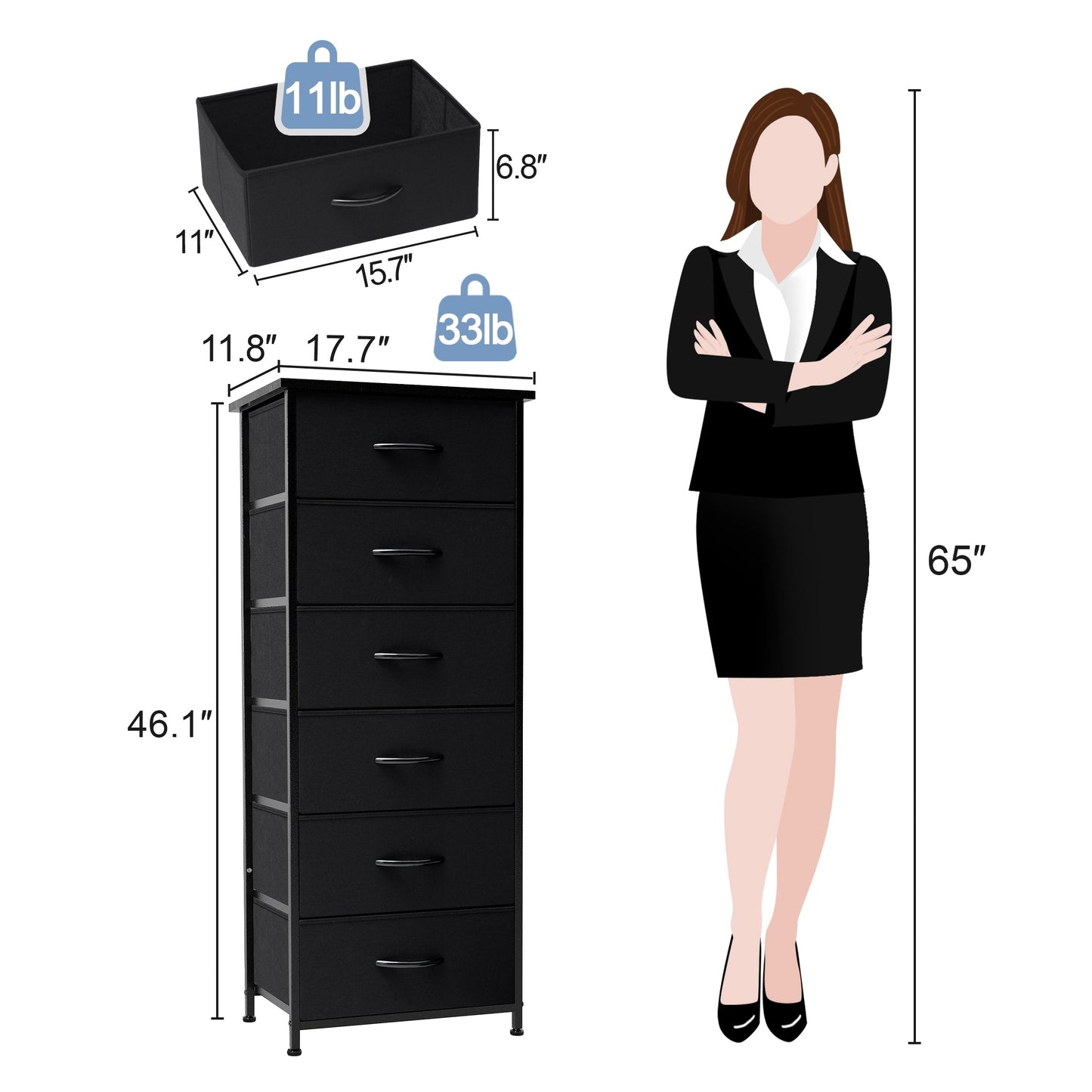Crestlive Products 6 Drawers Vertical Dresser Storage Tower with Wood Top
