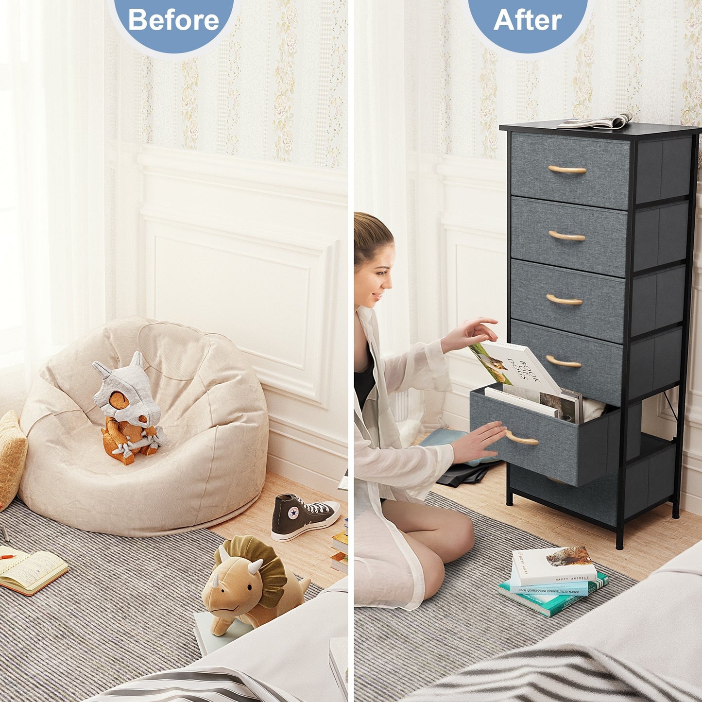 Crestlive Products 6 Drawers Vertical Dresser Storage Tower with Wood Top