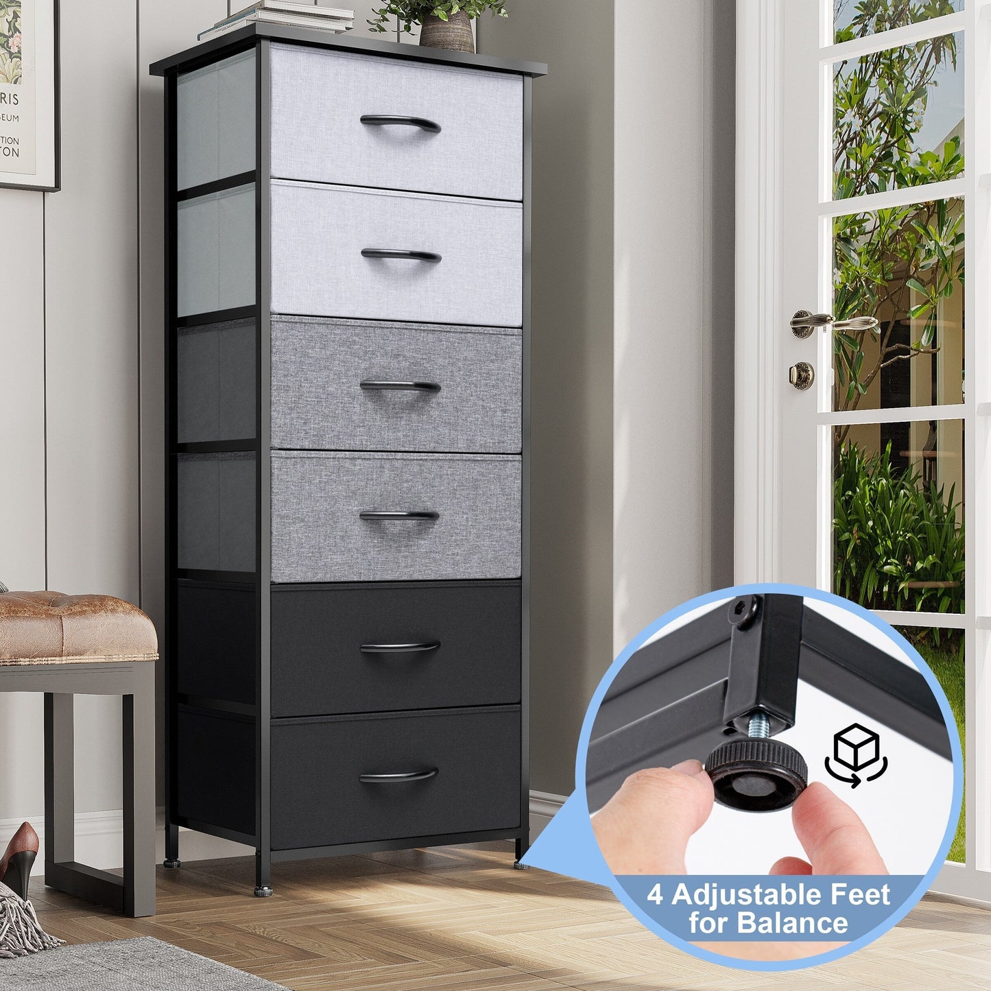 Crestlive Products 6 Drawers Vertical Dresser Storage Tower with Wood Top