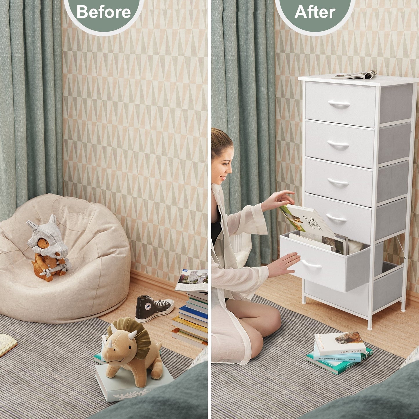 Crestlive Products 6 Drawers Vertical Dresser Storage Tower with Wood Top