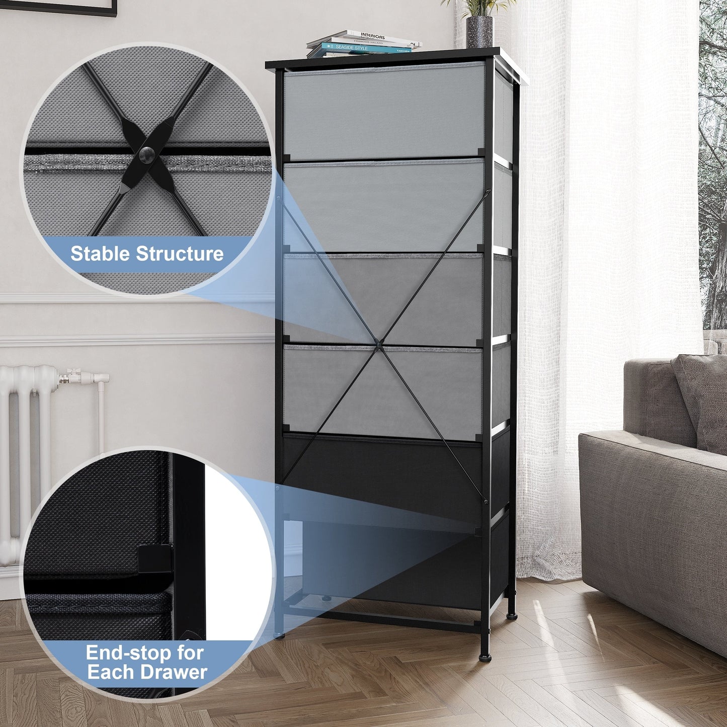 Crestlive Products 6 Drawers Vertical Dresser Storage Tower with Wood Top