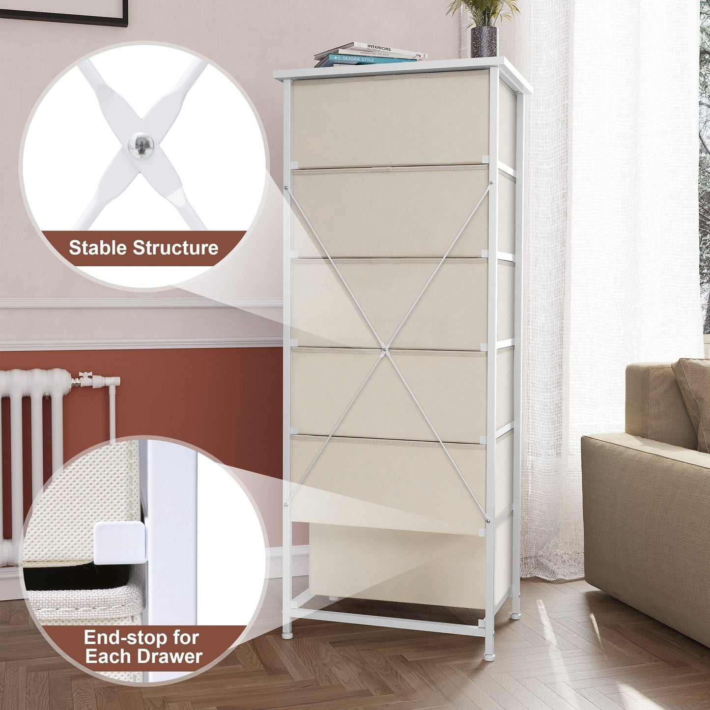 Crestlive Products 6 Drawers Vertical Dresser Storage Tower with Wood Top