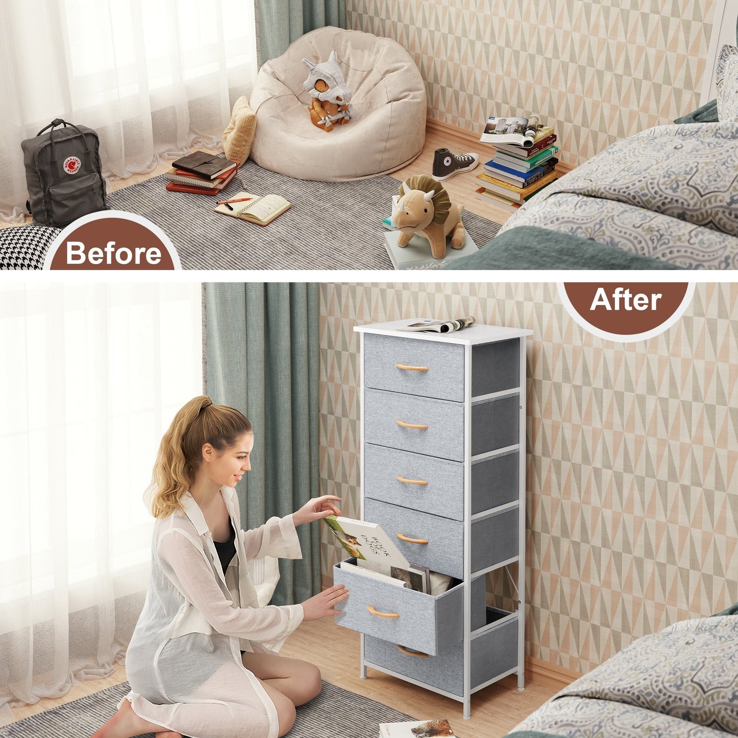 Crestlive Products 6 Drawers Vertical Dresser Storage Tower with Wood Top