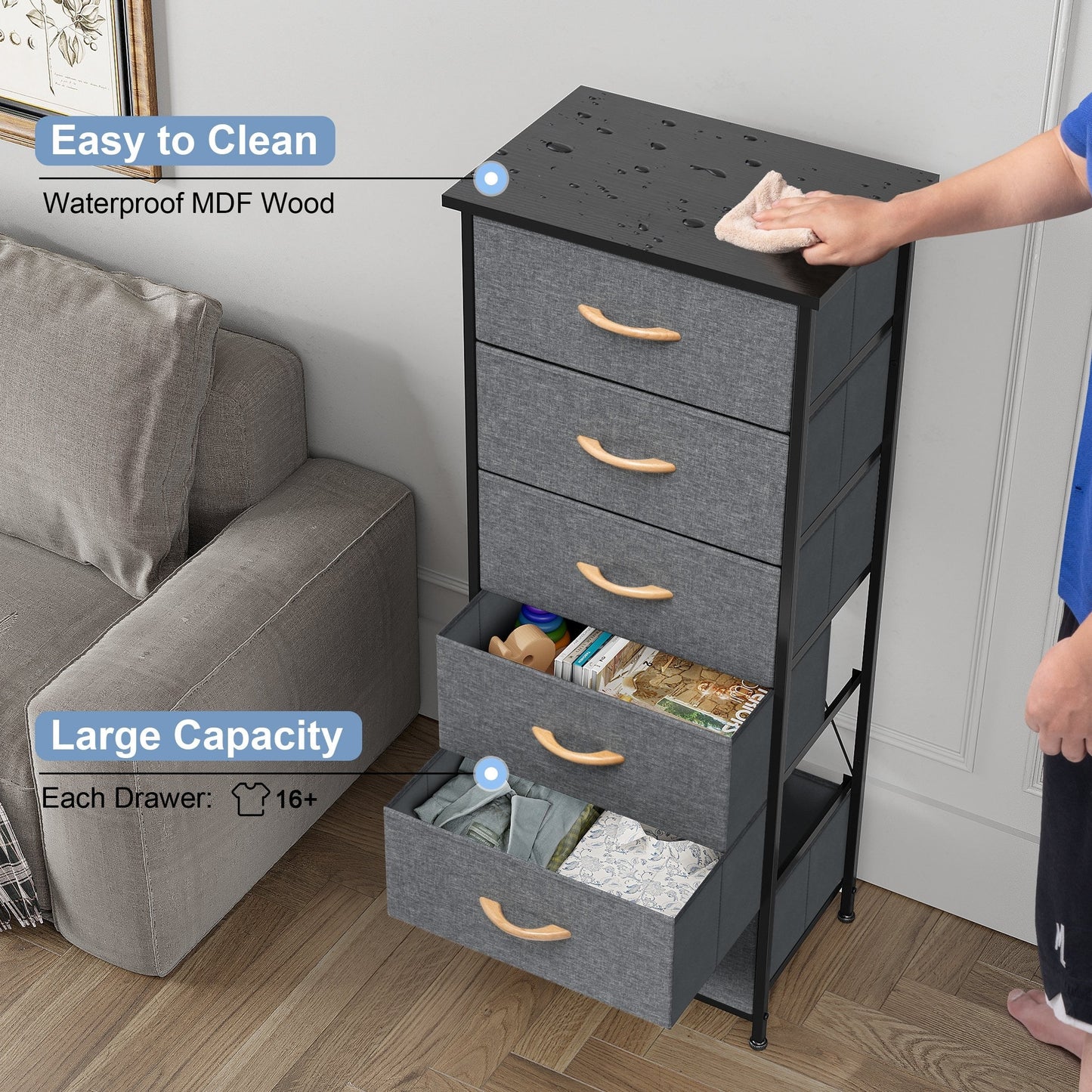 Crestlive Products 6 Drawers Vertical Dresser Storage Tower with Wood Top