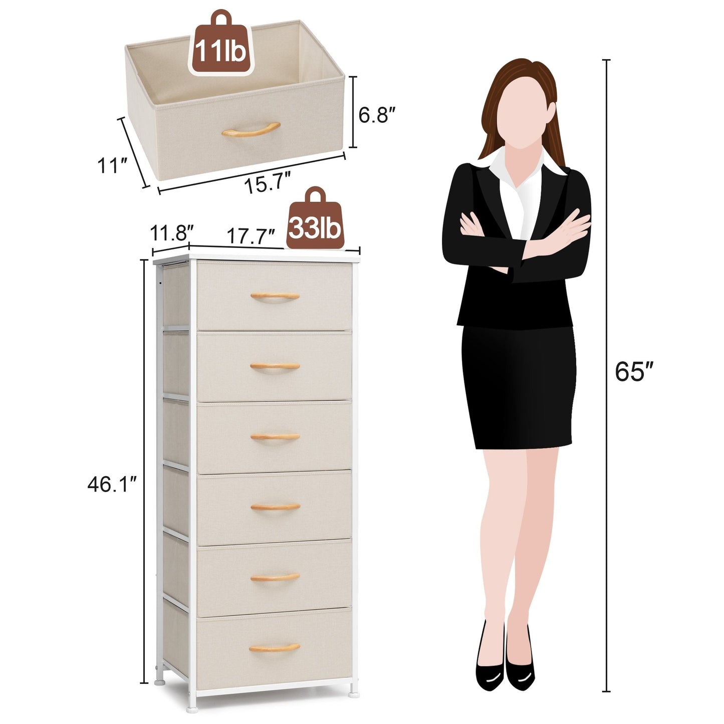 Crestlive Products 6 Drawers Vertical Dresser Storage Tower with Wood Top