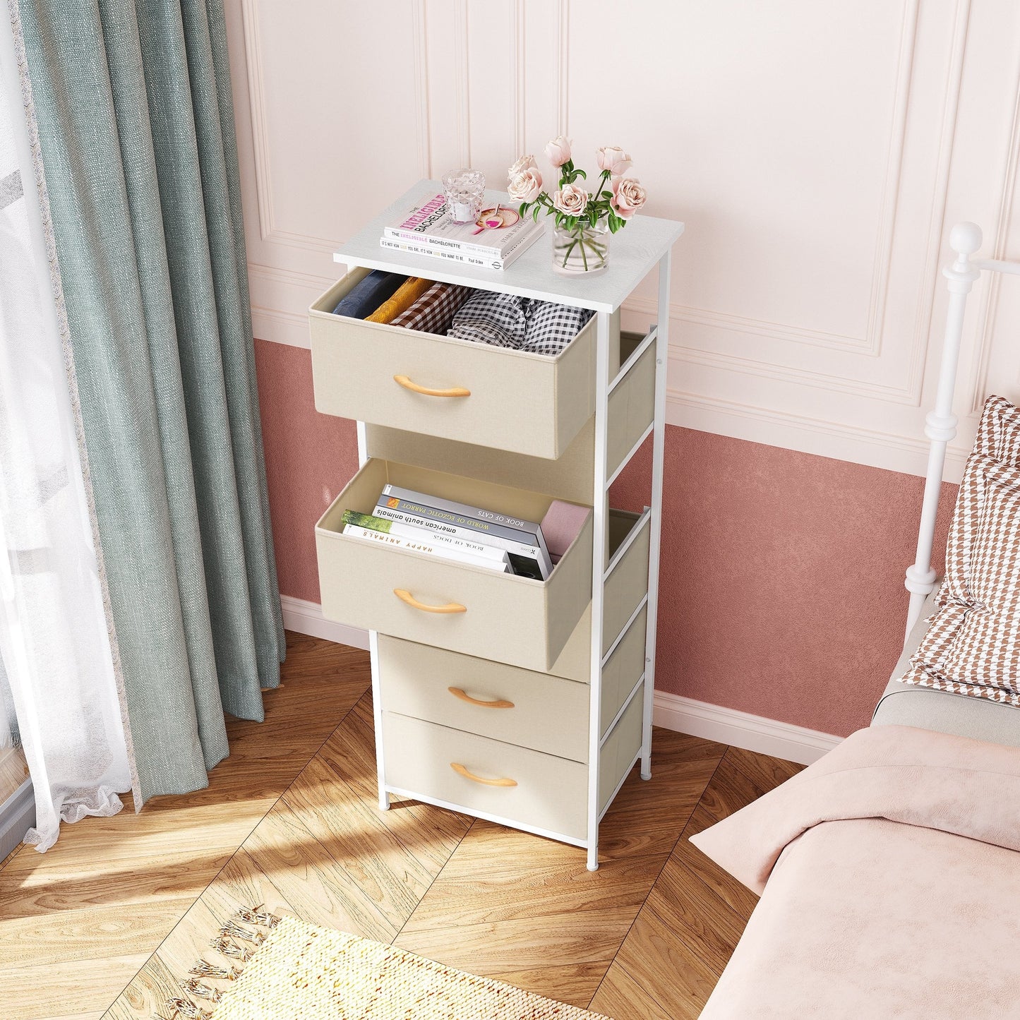 Crestlive Products 6 Drawers Vertical Dresser Storage Tower with Wood Top