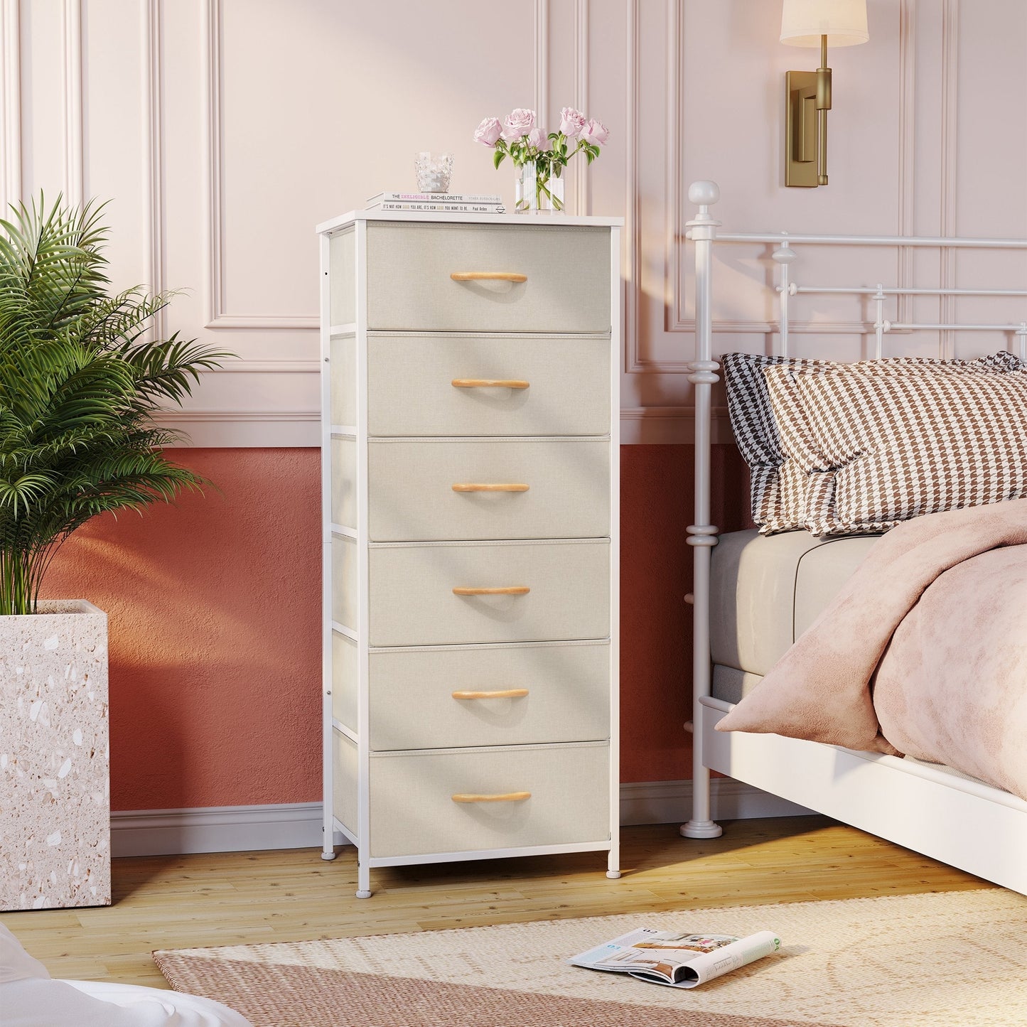 Crestlive Products 6 Drawers Vertical Dresser Storage Tower with Wood Top