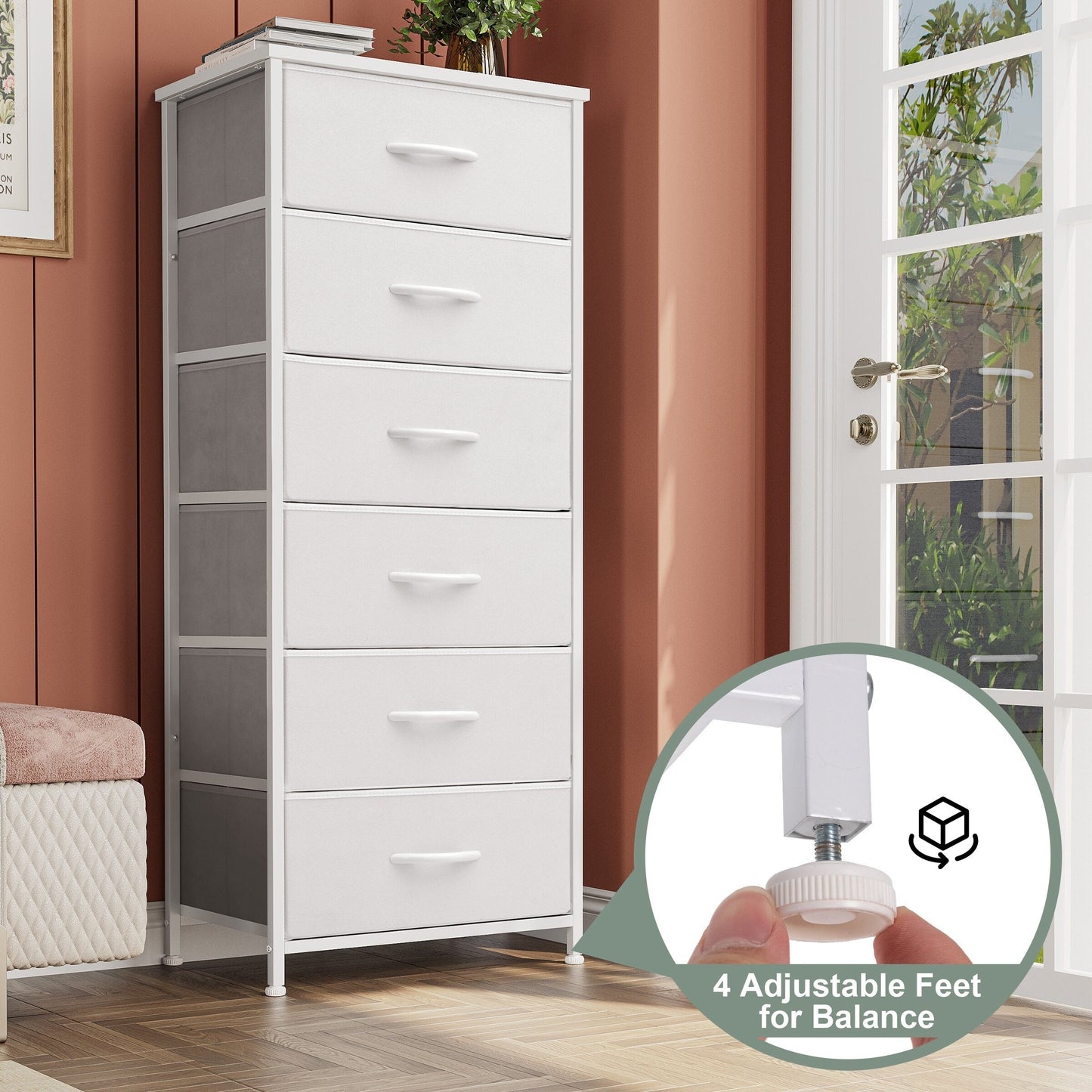 Crestlive Products 6 Drawers Vertical Dresser Storage Tower with Wood Top