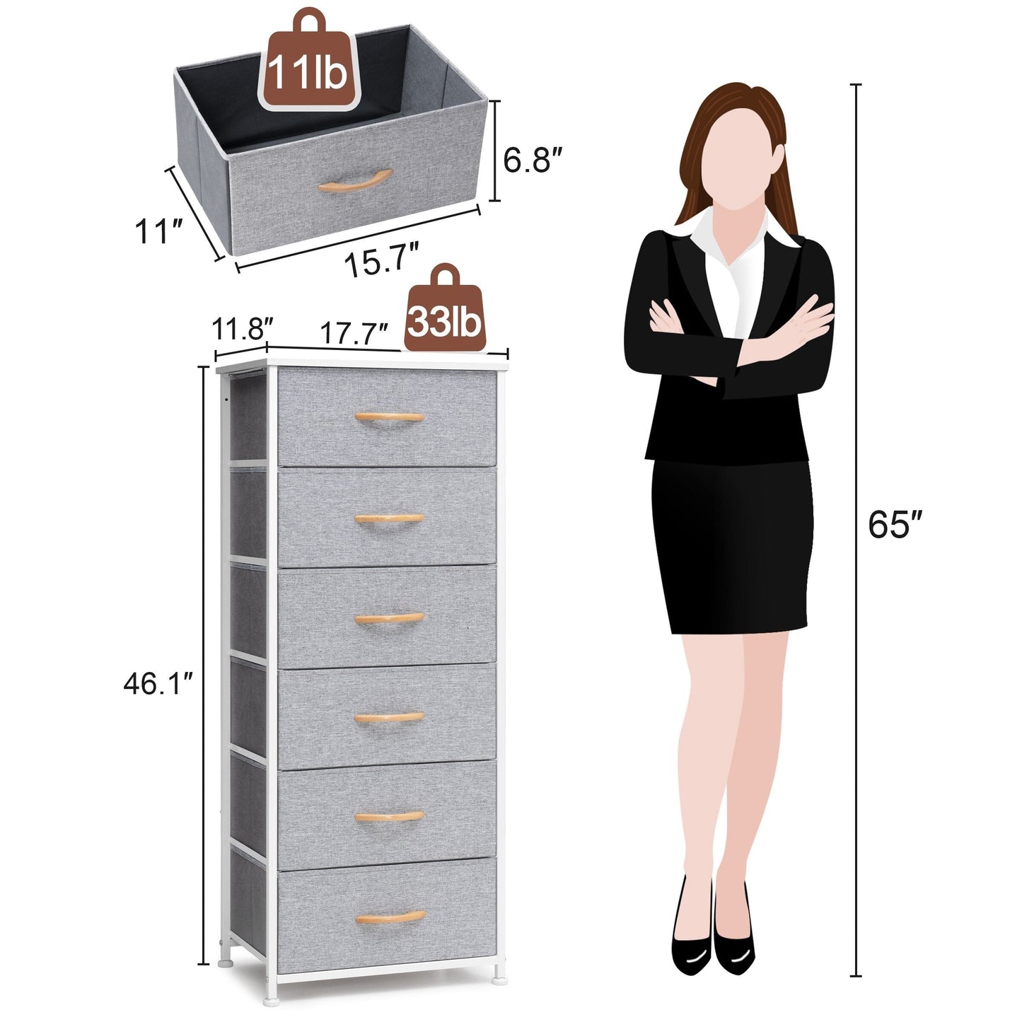 Crestlive Products 6 Drawers Vertical Dresser Storage Tower with Wood Top