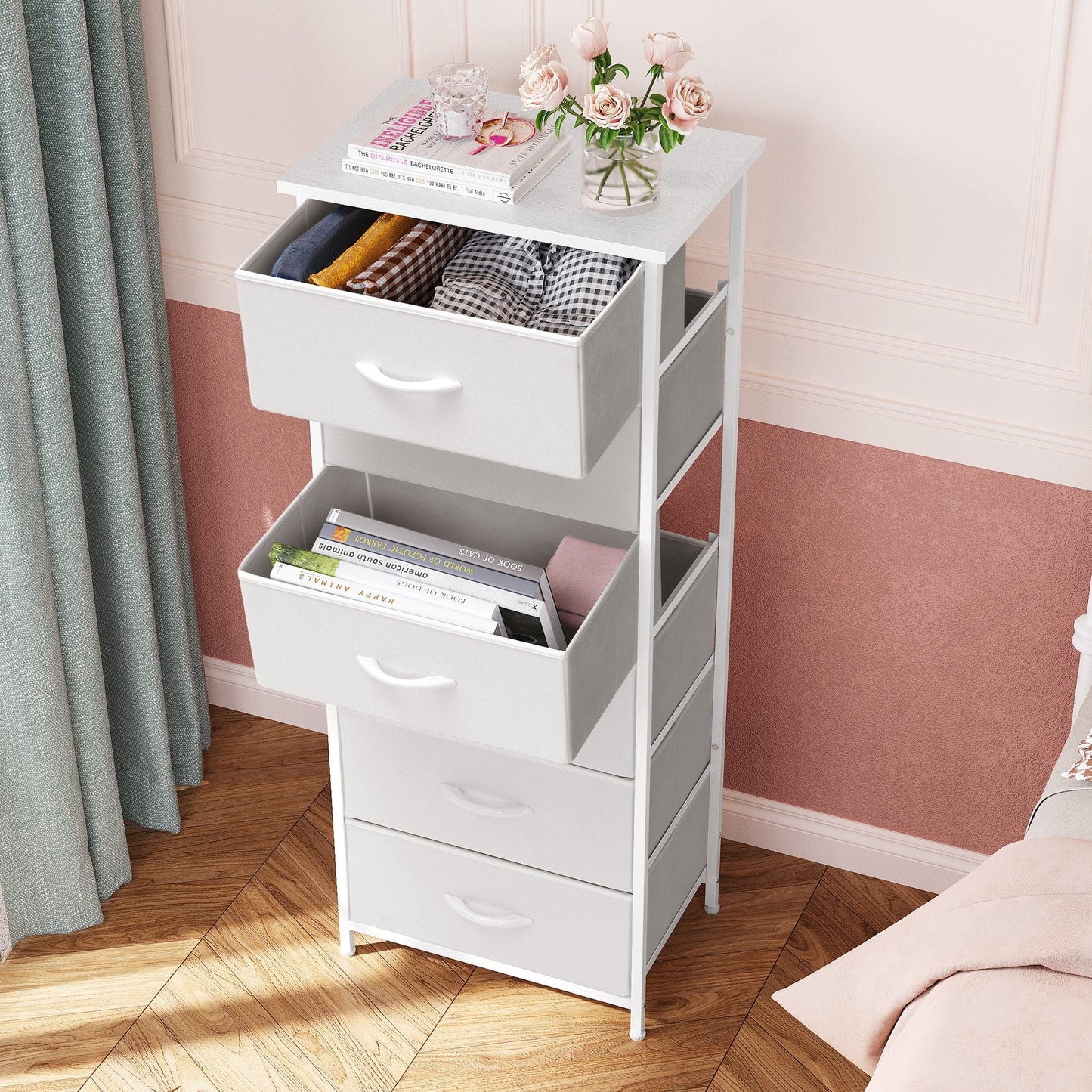 Crestlive Products 6 Drawers Vertical Dresser Storage Tower with Wood Top