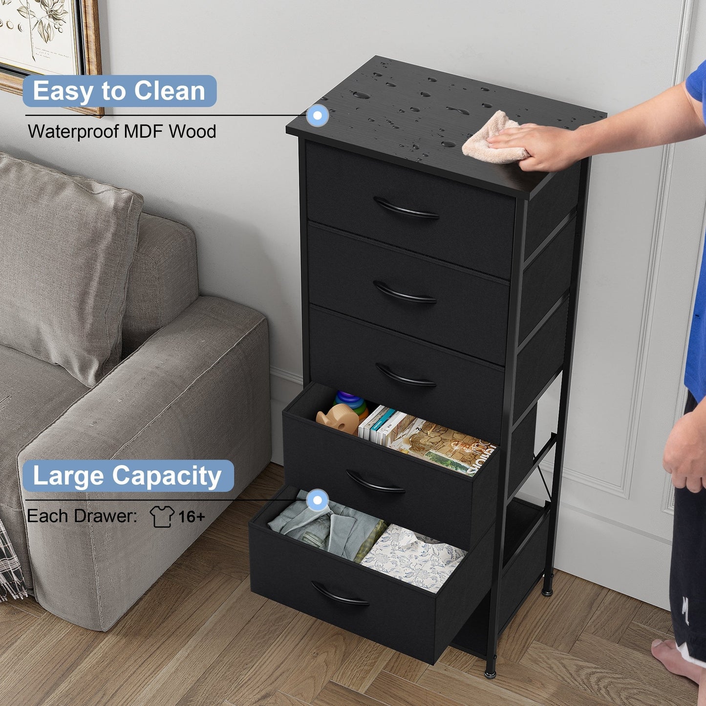 Crestlive Products 6 Drawers Vertical Dresser Storage Tower with Wood Top