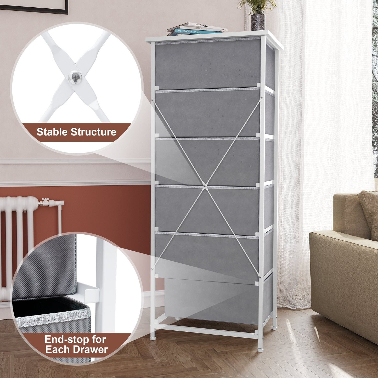 Crestlive Products 6 Drawers Vertical Dresser Storage Tower with Wood Top