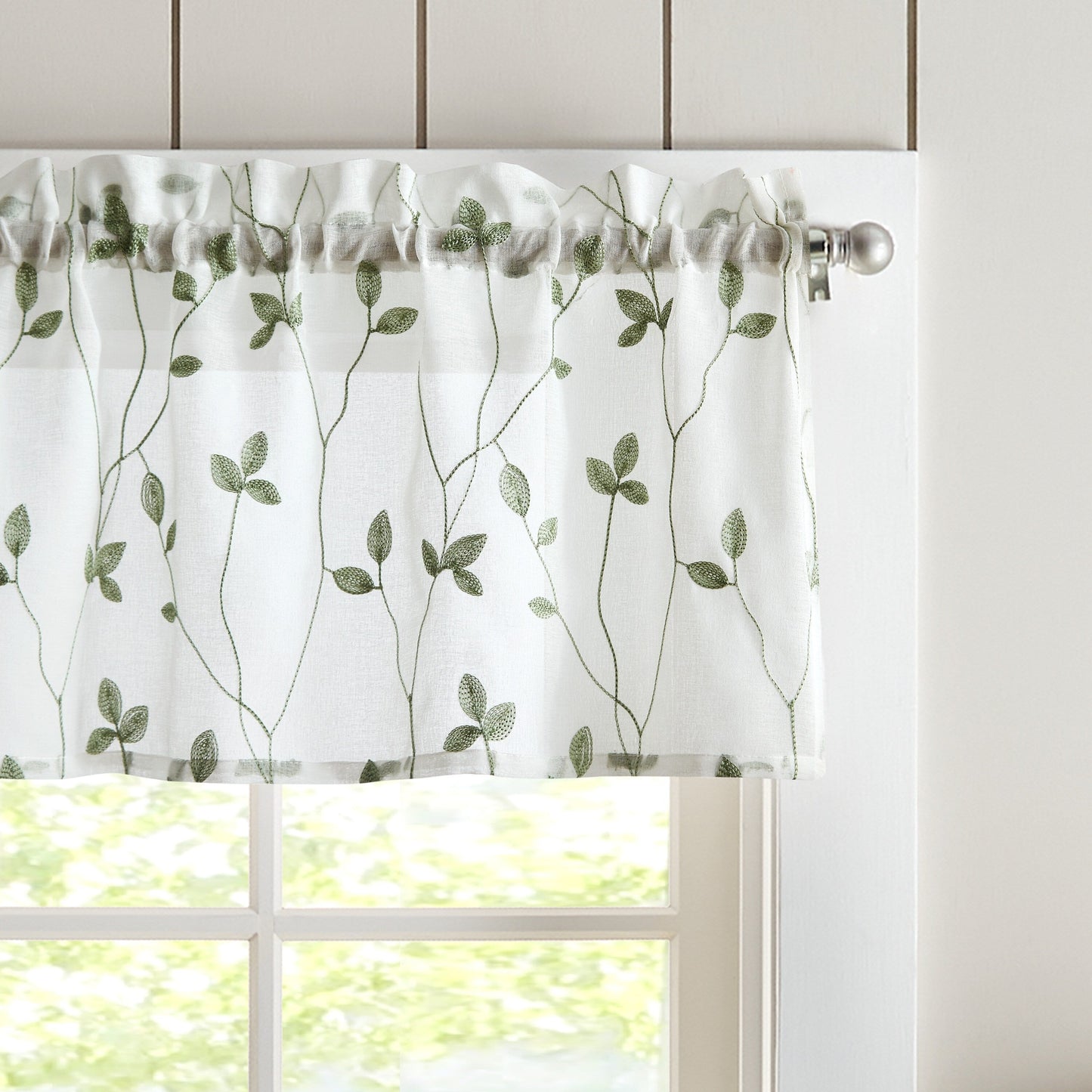 Curtainworks Botanical Embroidery Valance and Tier Pair Curtain Collection