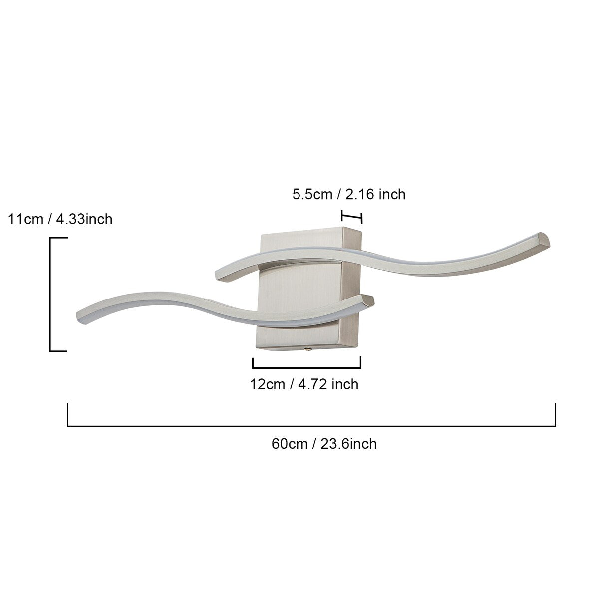 Curve Linear LED Dimmable 23.6-in W Bathroom Vanity Light Cool/Warm Light Wall Sconce