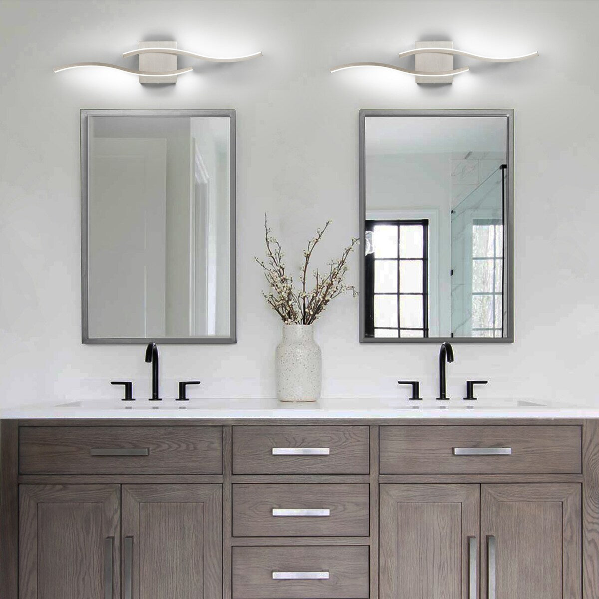 Curve Linear LED Dimmable 23.6-in W Bathroom Vanity Light Cool/Warm Light Wall Sconce