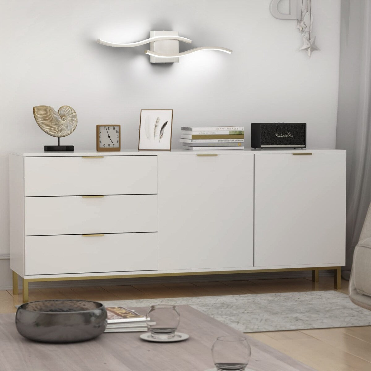 Curve Linear LED Dimmable 23.6-in W Bathroom Vanity Light Cool/Warm Light Wall Sconce