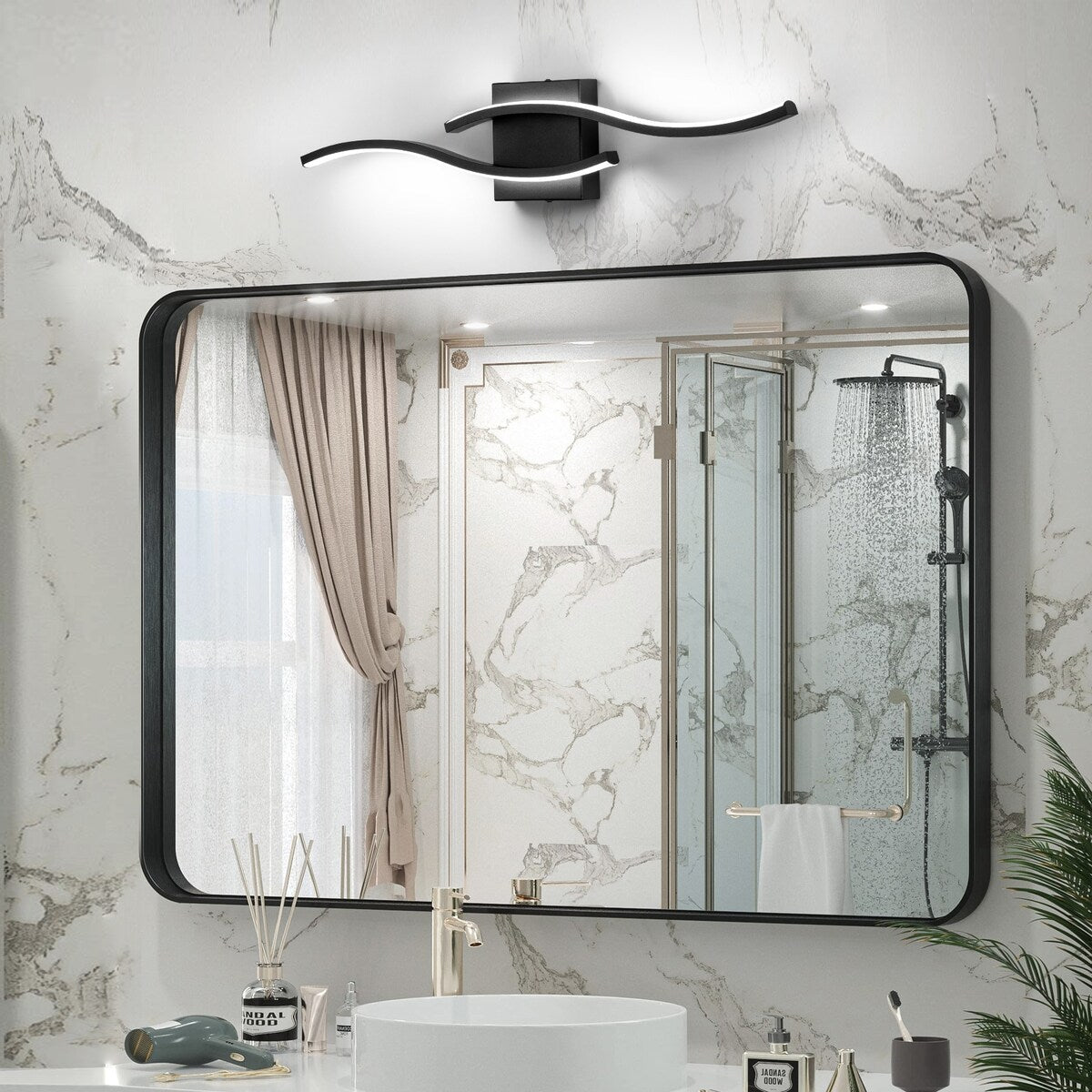 Curve Linear LED Dimmable 23.6-in W Bathroom Vanity Light Cool/Warm Light Wall Sconce